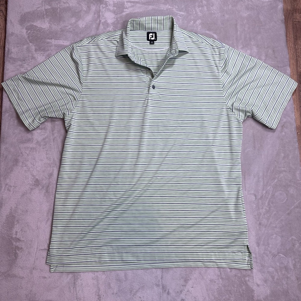 FootJoy Polo~Men's~Green/Gray Striped Golf Performance Stretch Polo Shirt-Sz 2XL